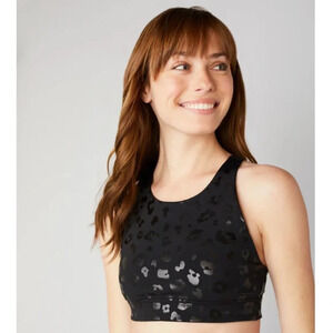 Terez Black Cheetah Foil Uplift Racerback Sports Bra, Women’s Size Small